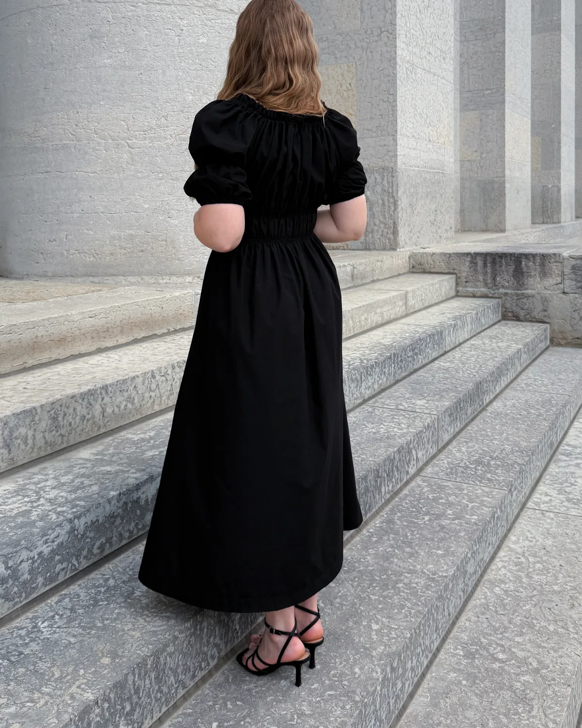 Puff-Sleeve Midi Dress